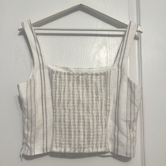 ANTONIO MELANI Womens 10 White Striped Fitted Crop Tank Top Lined 100%cotton - Picture 4 of 10